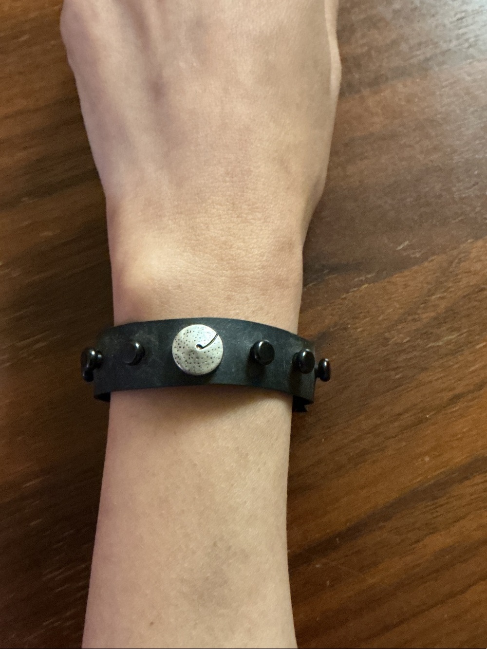 Artisan Made Black Vegan Leather Stud Bracelet with Mid Century Center